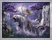 Tygrys, Gra, World Of Warcraft, Elf, Kapłanka, Tyrande Whisperwind, Wodospad