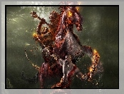 Koń, God of War, Gra, Płomienie, Kratos, Żar