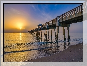 Juno Beach, Floryda, Morze, Stany Zjednoczone, Juno Beach Pier, Wschód słońca, Molo