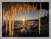 Wschód słońca, Kanada, Sople, Jezioro Ontario