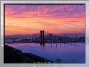 Most Golden Gate, Mgła, Wschód słońca, Cieśnina Golden Gate, San Francisco, Kalifornia, Stany Zjednoczone
