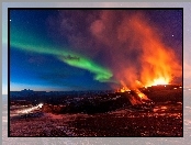 Wulkanu, Góry, Islandia, Polarna, Erupcja, Zorza