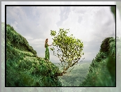 Wzgórza, Kobieta, Drzewo, Roślinność
