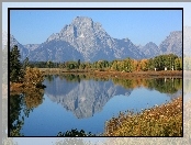 Góry Mount Moran, Stany Zjednoczone, Stan Wyoming, Park Narodowy Grand Teton, Rzeka Snake River