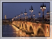 Zabytkowy, Bordeaux, Francja, Latarnie, Rzeka, Most