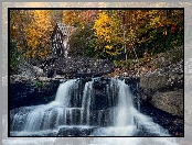 Park Babcock State, Młyn wodny, Stany Zjednoczone, Skały, Rzeka, Jesień, Drzewa, Glade Creek Grist Mill, Wirginia Zachodnia
