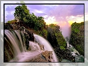 Zambia, Wodospad, Skały, Drzewa, Victoria