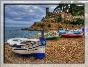 Tossa de Mar, Katalonia, Fortyfikacje, Costa Brava, Mury obronne, Morze, La Vila Vella, Hiszpania, Plaża, Łódki