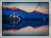 Zamek, Bled, Jezioro, Słowenia, Kościół, Góry