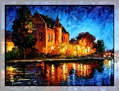 Zamek, Noc, Jezioro, Leonid Afremov