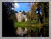 Park, Beaufort Castle, Zamek w Beaufort, Drzewa, Luksemburg, Rzeka