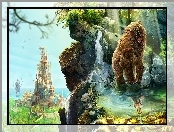 Ryczący, Zamek, Fantasy, Niedźwiedź, Odbicie, Kobieta, Skały