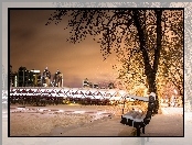Ławka, Calgary, Most, Zima, Drzewo