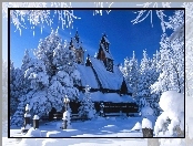 Kościół, Śnieg, Cmentarz, Zima
