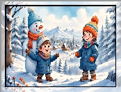 Dzieci, Bałwan, Zabawa, Zima, Dla dzieci