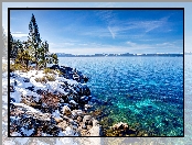 Góry, Stan Kalifornia, Stany Zjednoczone, Zima, Park stanowy Emerald Bay, Jezioro Tahoe