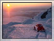 Zima, Zabawka, Zachód słońca, Volkswagen Garbus