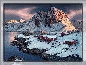 Zima, Norwegia, Góry, Wieś, Hamnoy