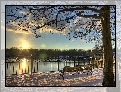 Zimowy, Rzeką, Poranek, Nad