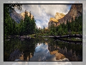 Park Narodowy Yosemite, Stany Zjednoczone, Rzeka, Góry, Chmury, Kalifornia, Drzewa, Sierra Nevada, Merced River