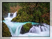 Wodospad Spirit Falls, Skały, Stan Waszyngton, Rzeka, Stany Zjednoczone, Roślinność, Hrabstwo Skamania, Salmon River