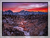 Stany Zjednoczone, Góry, Miejscowość Mammoth Lakes, Kalifornia, Zachód słońca, Rzeka, Lasy państwowe, Hrabstwo Mono, Inyo National Forest, Dolina, Hot Creek