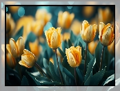 Kwiaty, Grafika, Tulipany, Żółte