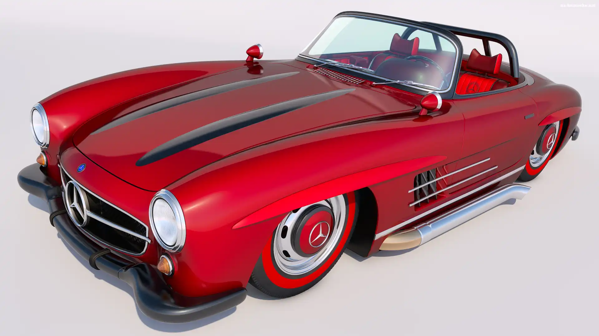 Czerwony, 1956, Zabytkowy, Mercedes Benz 300 SL Roadster