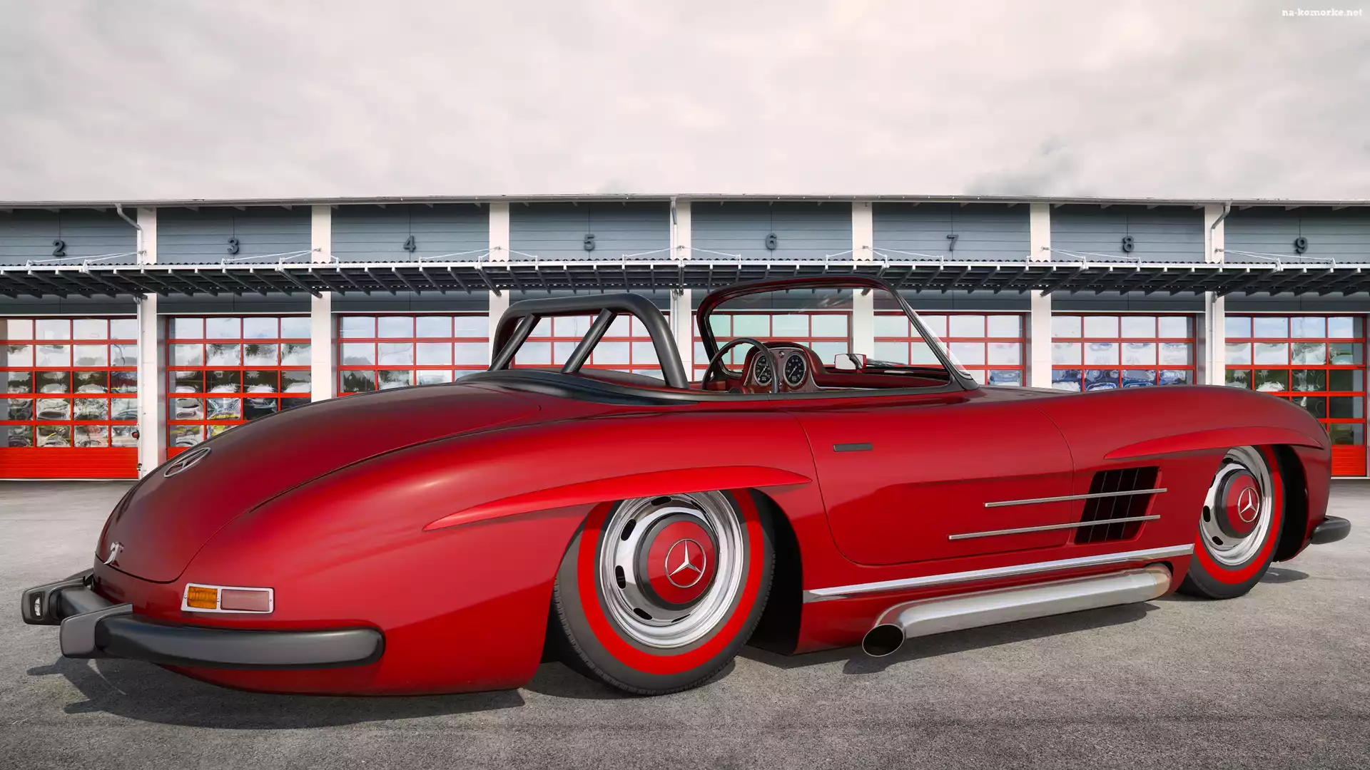 Zabytkowy, 1956, Czerwony, Mercedes Benz 300 SL Roadster
