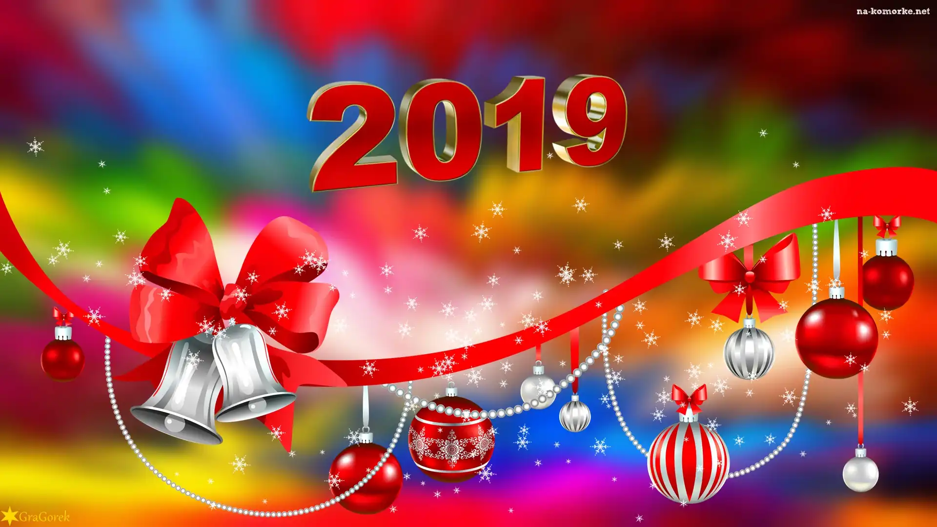 Bombki, 2019, Nowy Rok, Grafika, Dzwonki, Szarfa