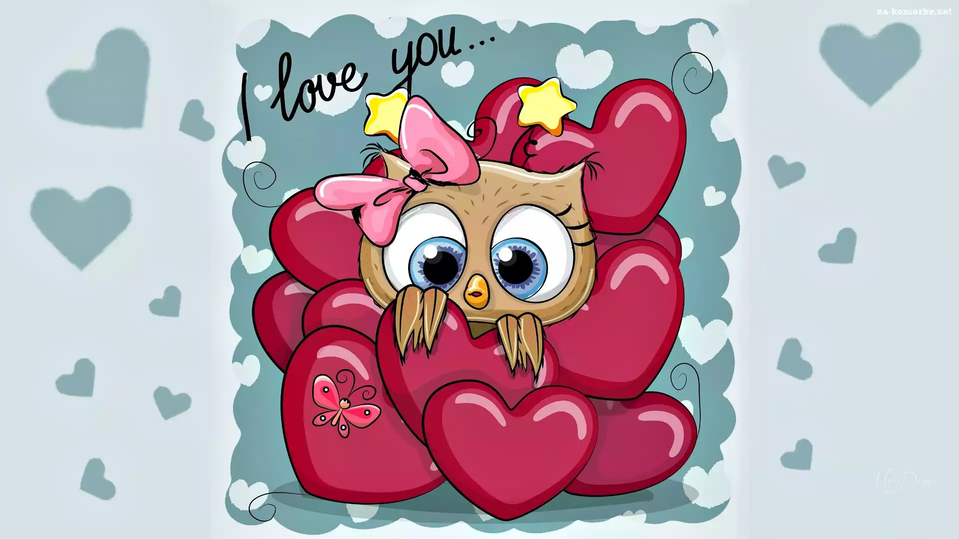 Grafika 2D, Sówka, Serca, Napis, I love you