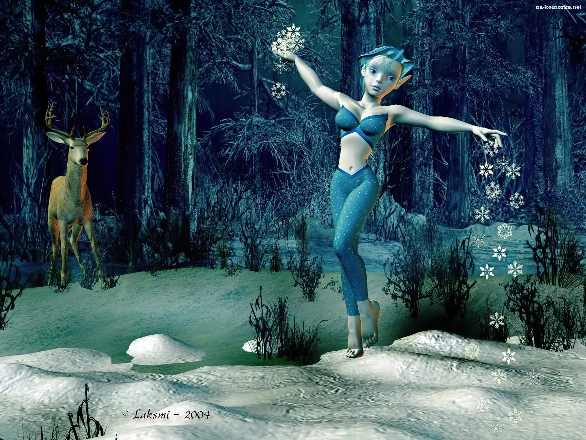 3D, Elf, Zima, Śnieg, Las