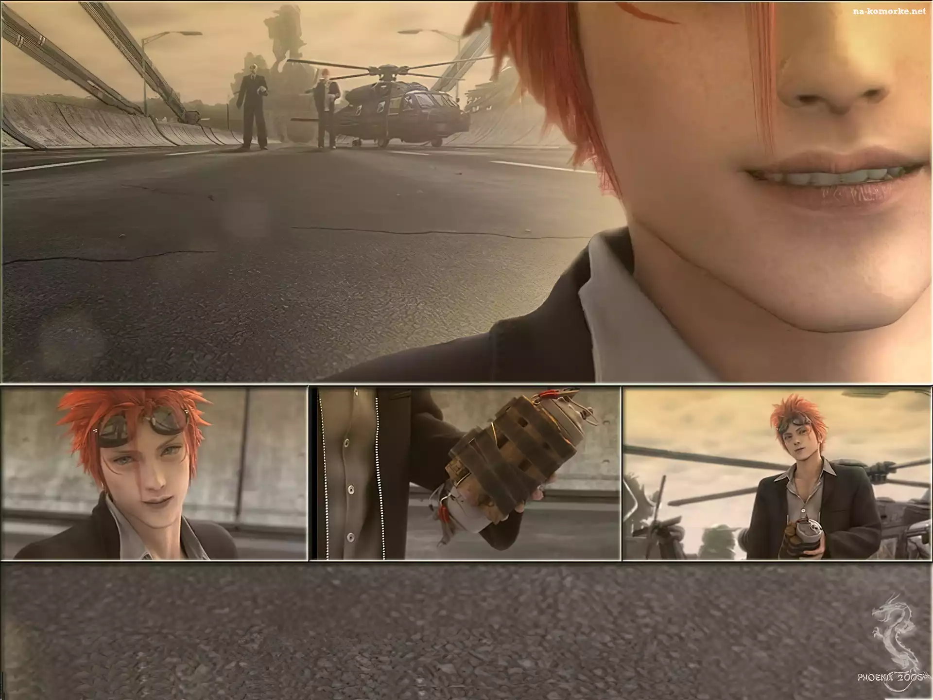 Ff 7 Advent Children, bomba, helikopter, człowiek