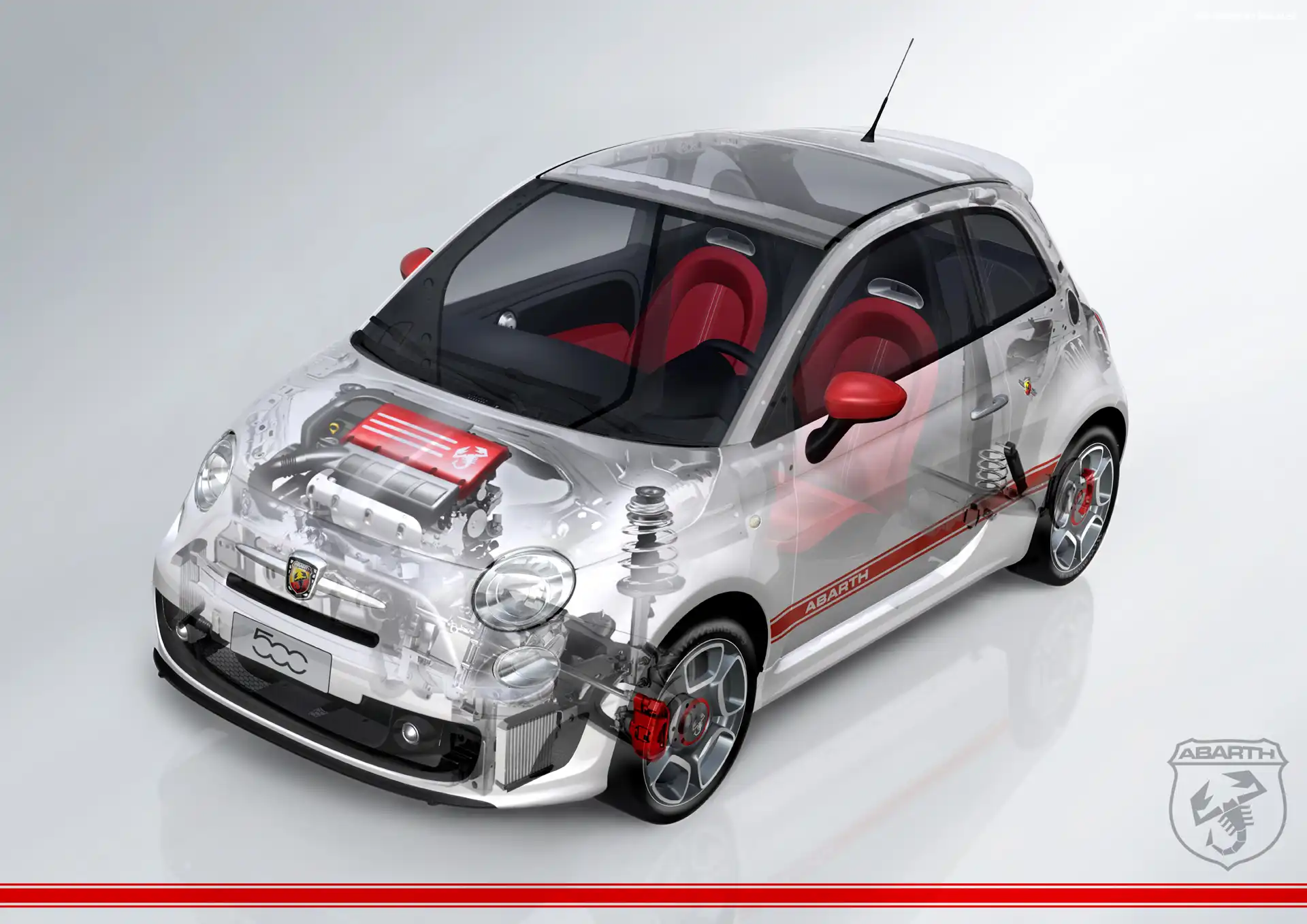 Abarth 500, Logo, Silnik, Amortyzatory
