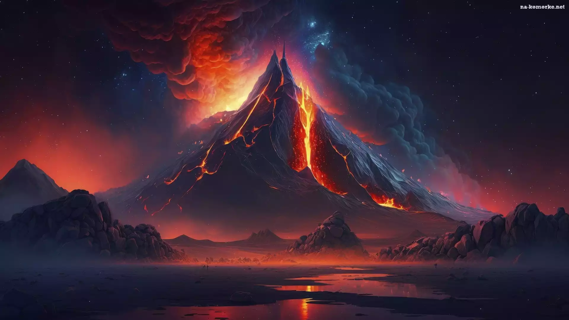 Noc, Wulkan, Dym, AI, Ogień, Erupcja