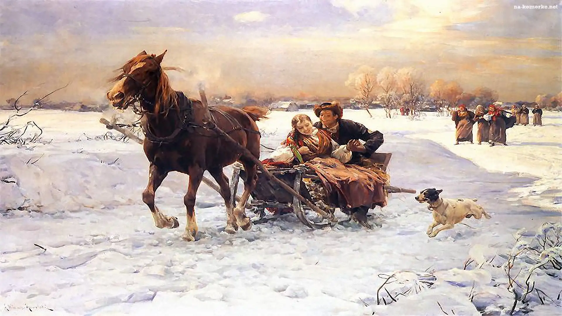 Koń, Alfred Wierusz-Kowalski, Malarstwo, Zima, Sanna