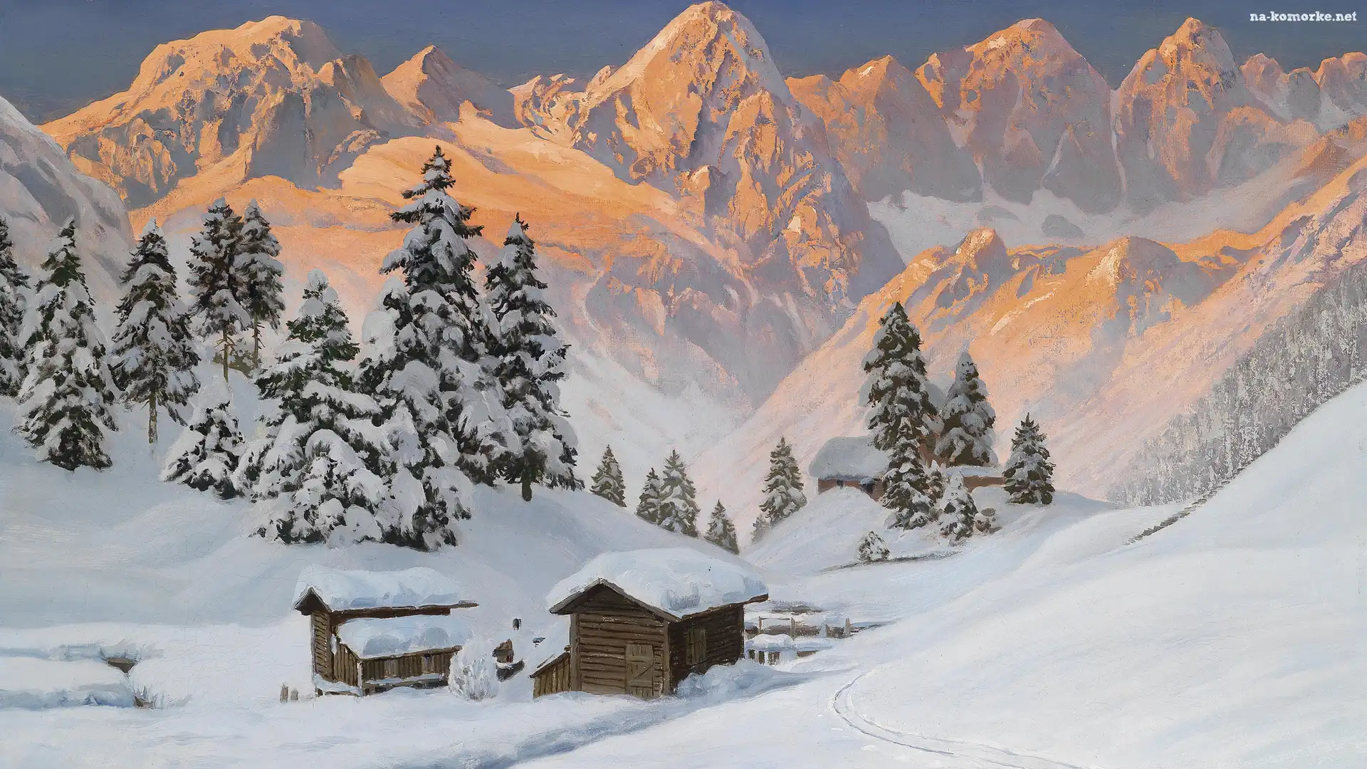 Alois Arnegger, Zima, Góry, Drzewa, Obraz