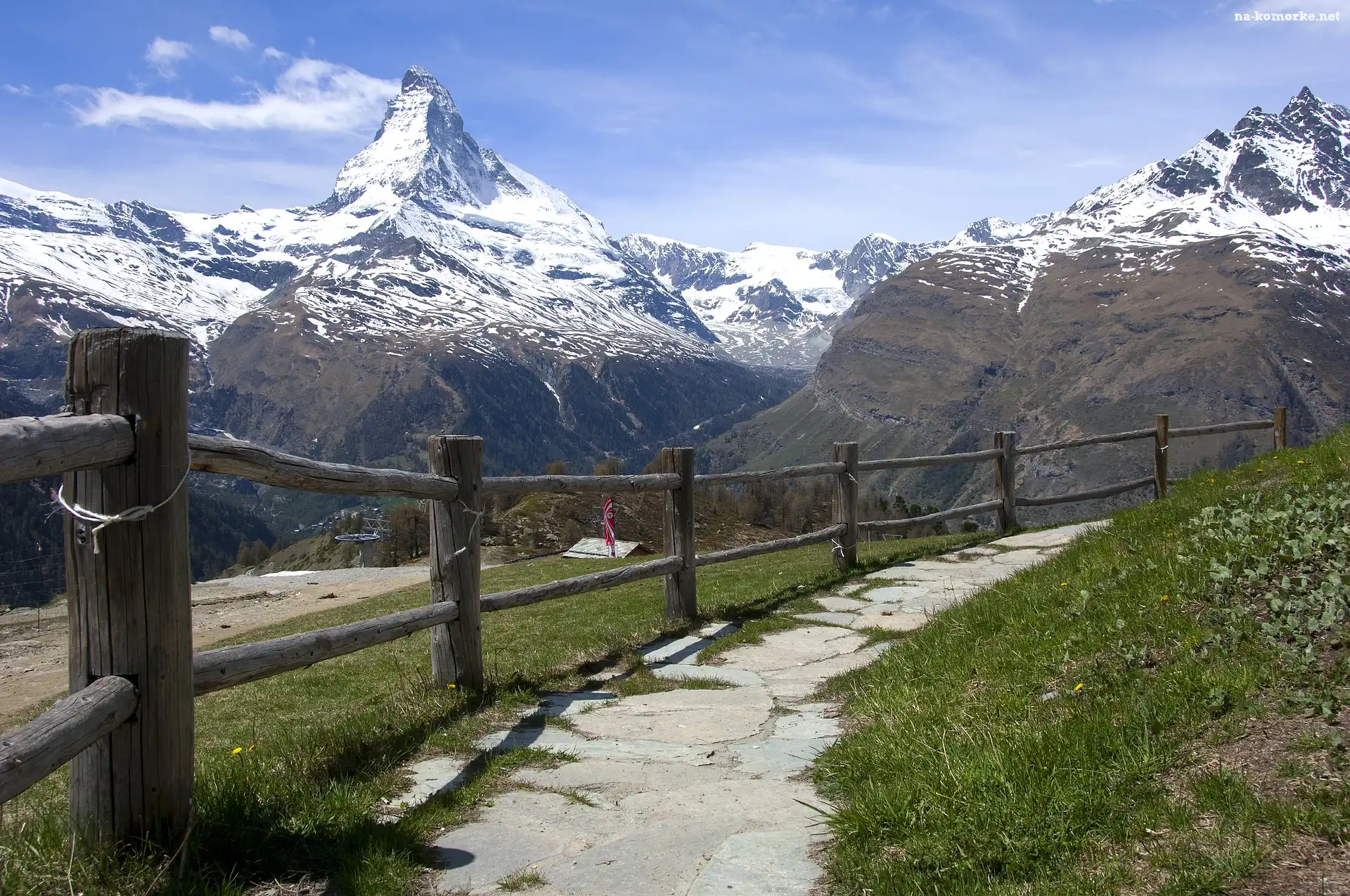 Droga, Alpy, Góry, Szwajcaria, Szczyt Matterhorn, Ogrodzenie