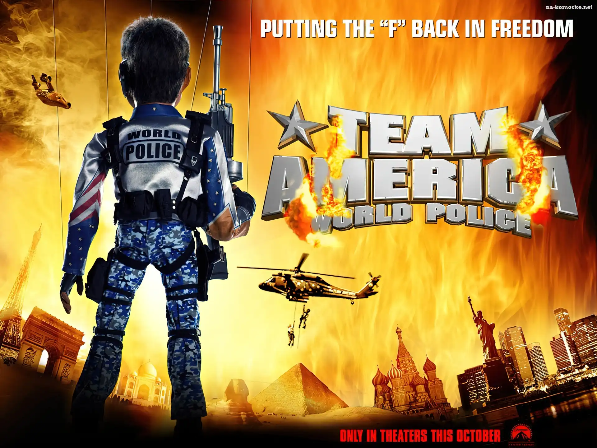Ekipa Ameryka Policjanci z jajami, śmigłowiec, Team America World Police, policjant