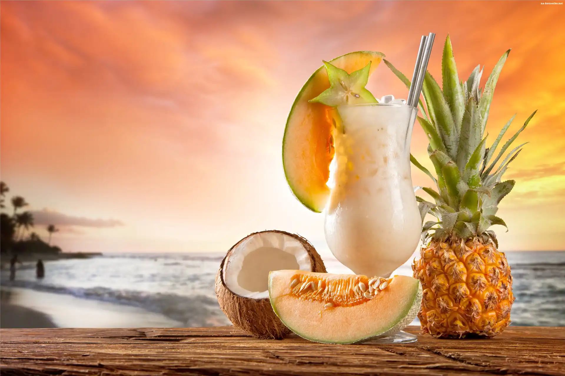 Ananas, Koktajl, Wakacje, Plaża, Kokos, Melon