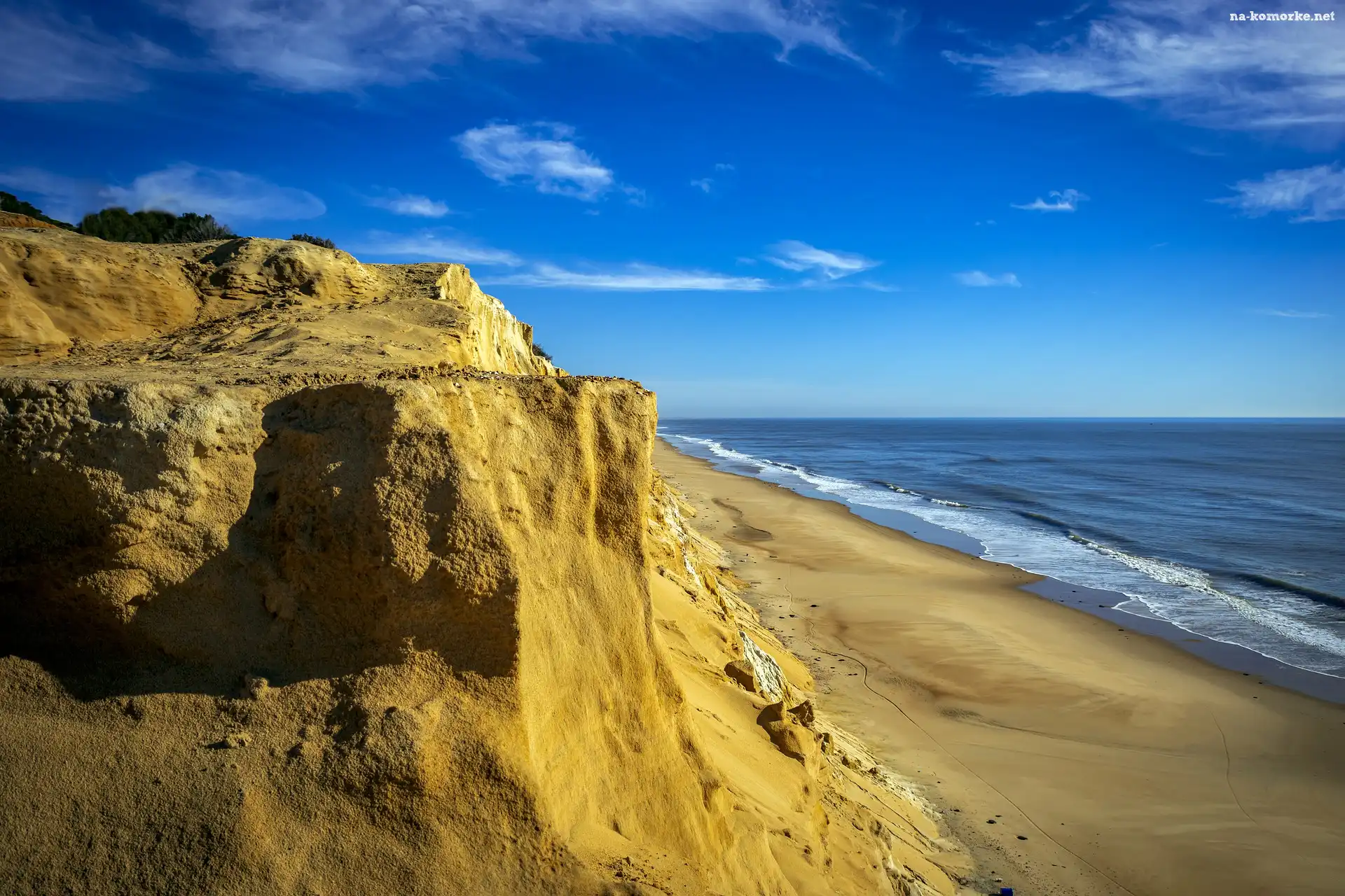 Huelvia, Ocean, Klif, Hiszpania, Plaża, Niebo, Wybrzeże, Andaluzja