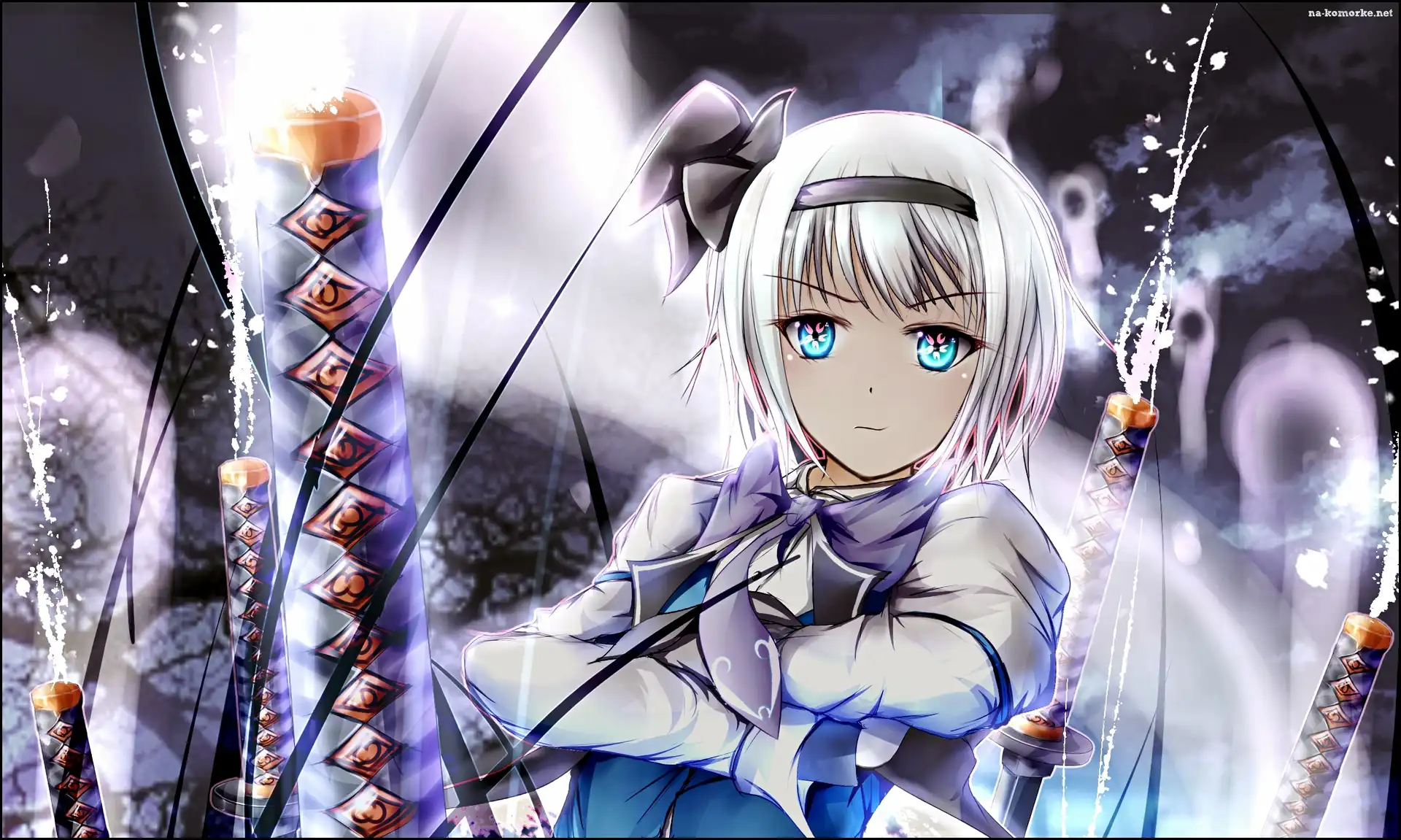 Anime, Katany, Dziewczyna, Oczy