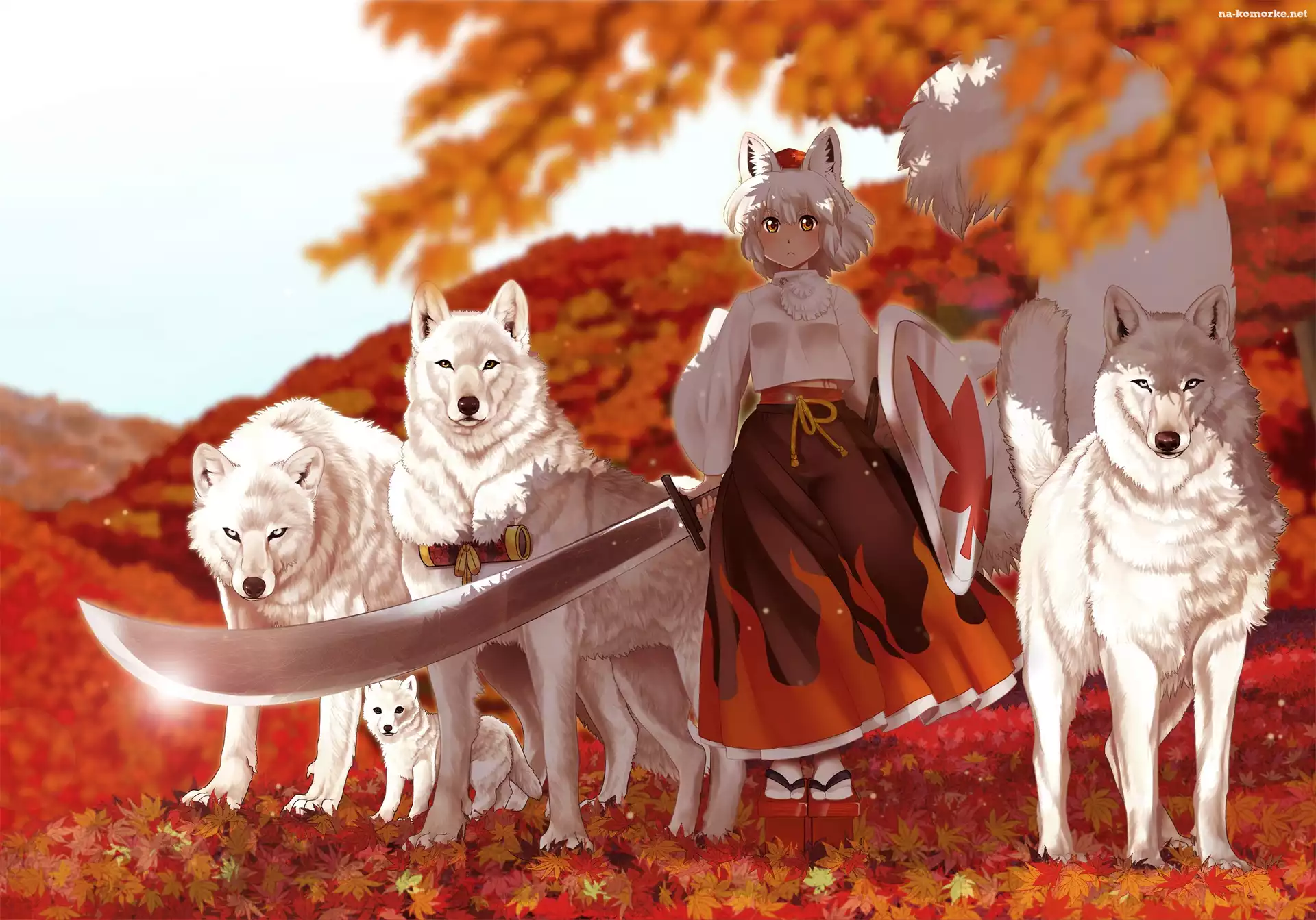 Anime, Miecz, Dziewczyna, Wilki