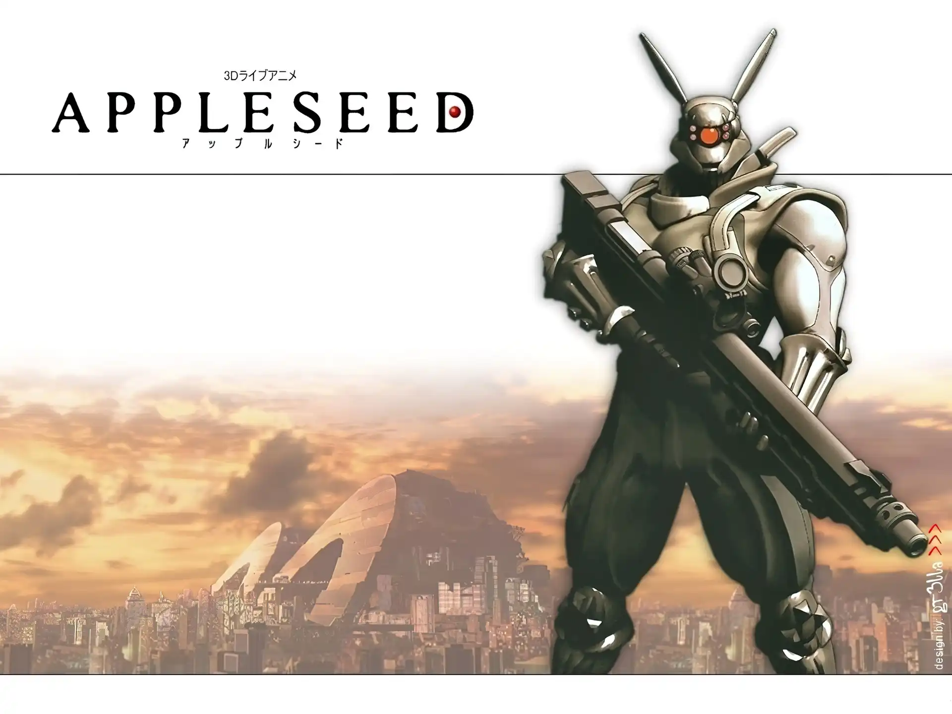napis, miasto, Appleseed, robot