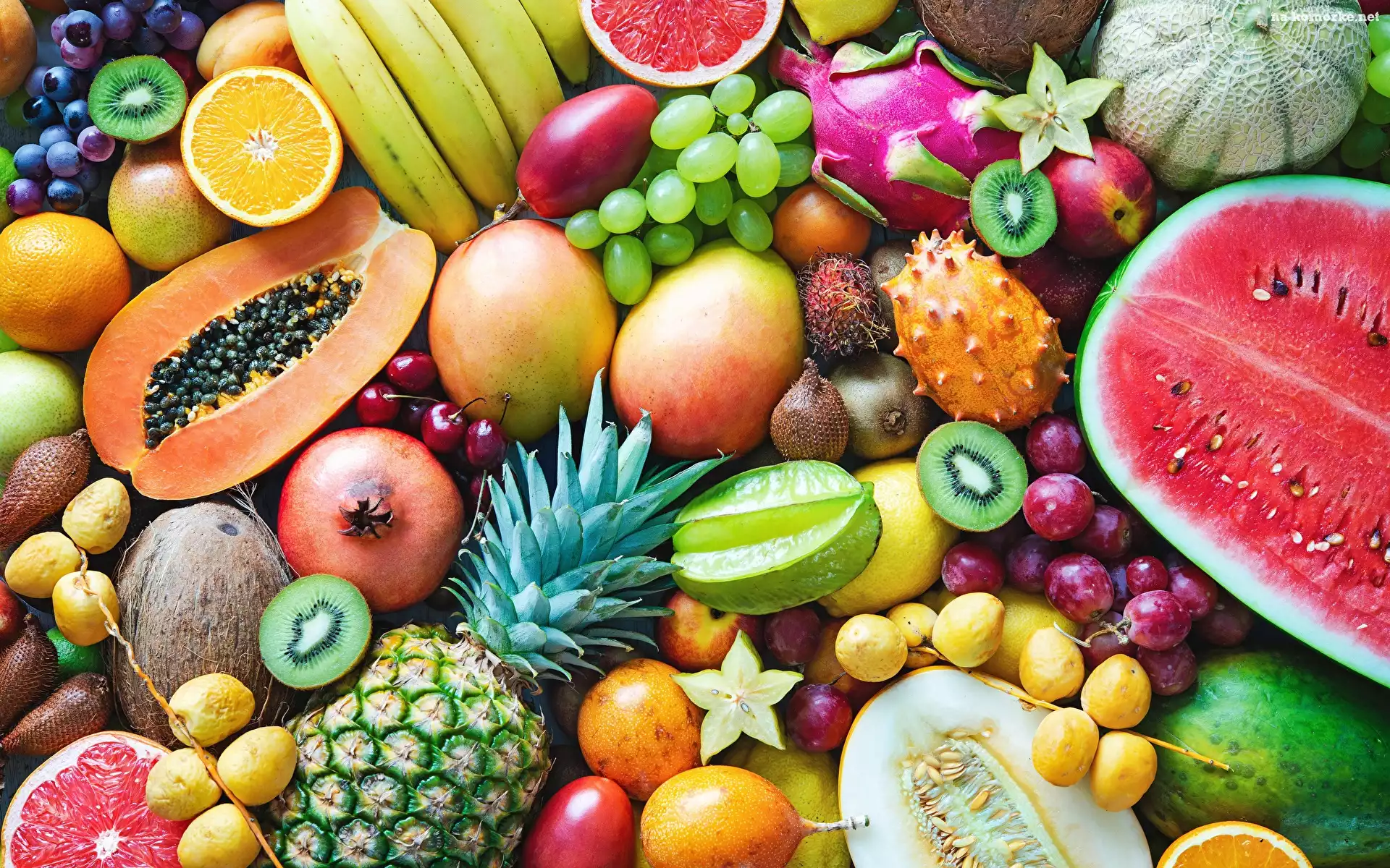 Cytryny, Winogrona, Śliwki, Melony, Pomarańcza, Ananas, Arbuzy, Banany, Kiwi, Owoce, Granat
