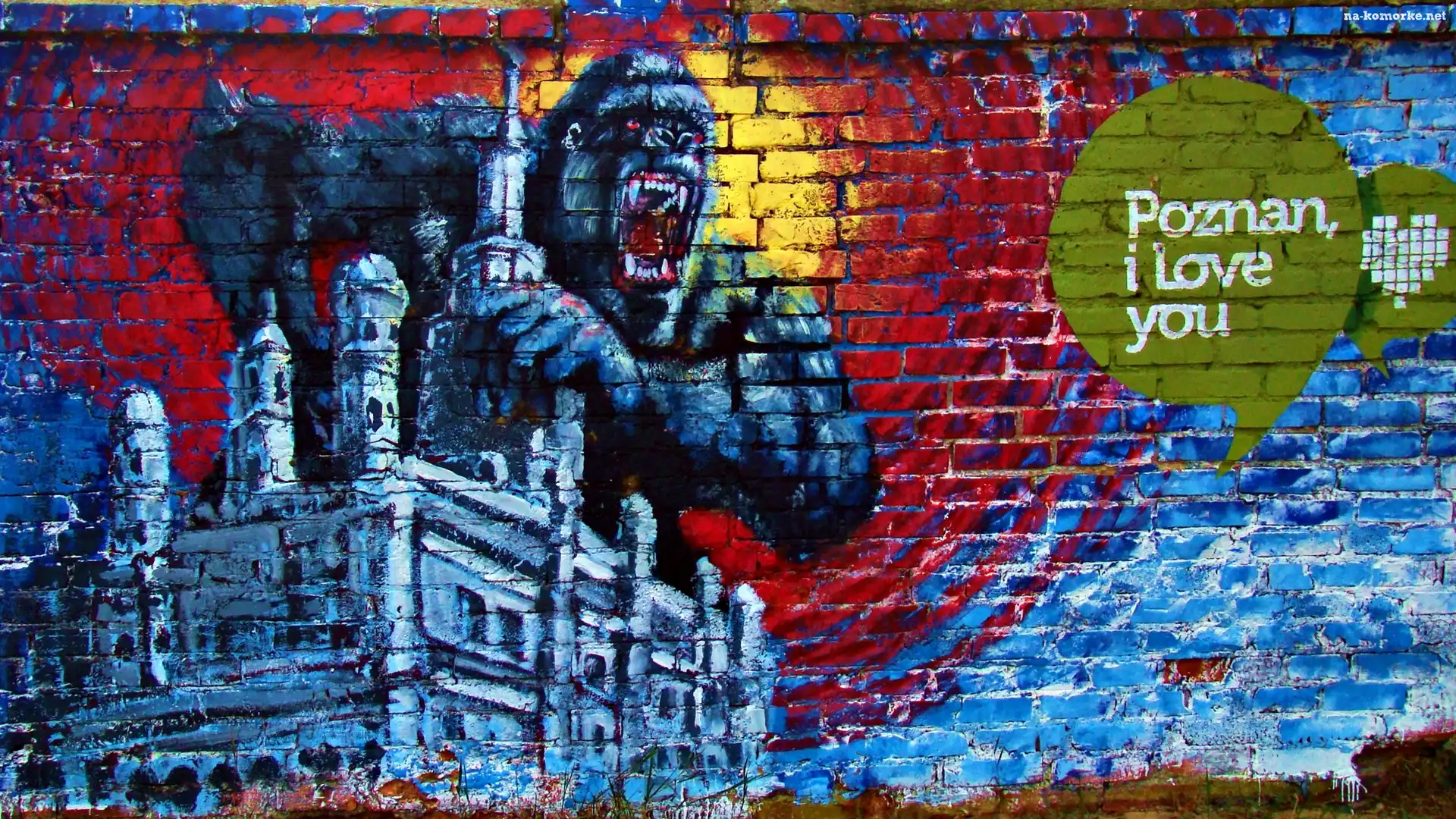 Street art, Mural, Åšciana, King Kong, Napis