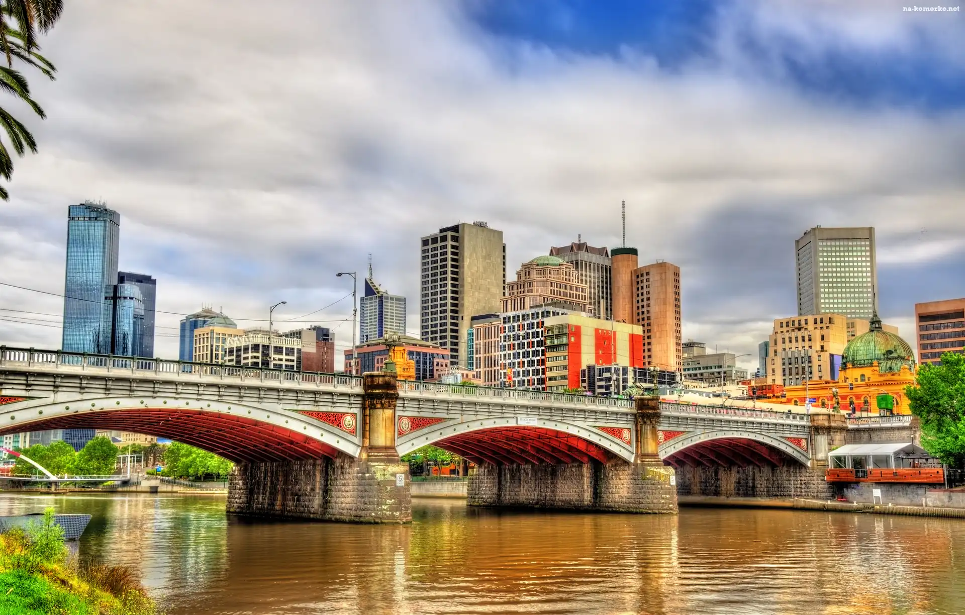Wieżowce, Australia, Melbourne, Most Princes Bridge, Rzeka