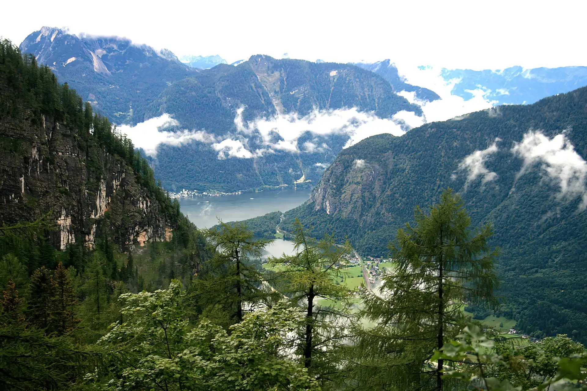 Austria, Jezioro, Góry, Drzewa, Dachstein