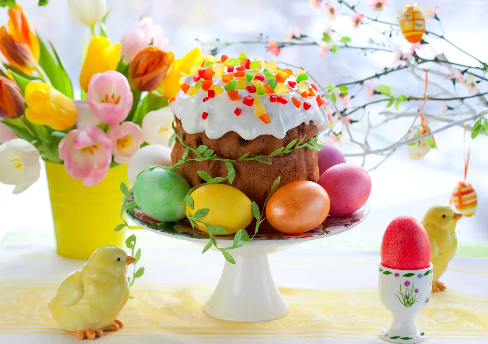 Babka, Tulipany, Jajeczka, Wielkanocne, Kurczaki