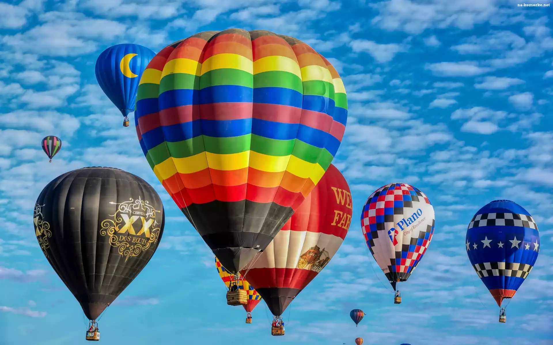 Baloniarstwo, Kolorowe, Balony, Niebo, Chmury